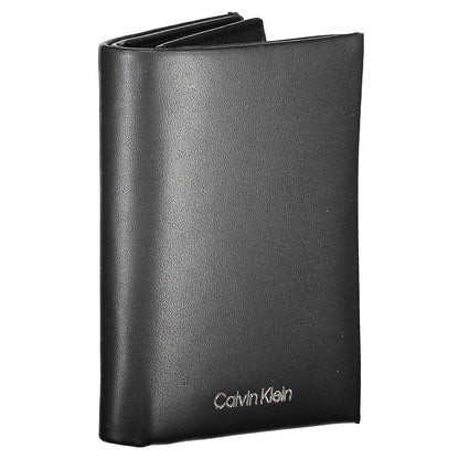 Calvin Klein Black Leather Men Wallet with sleek design and RFID security, featuring card compartments and a coin purse.