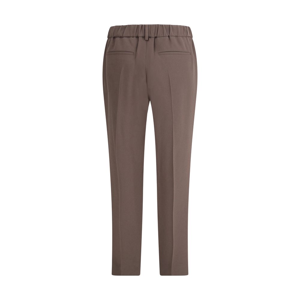 Brunello Cucinelli Gray Acetate Casual Pants with elastic waistband and side welt pockets for a relaxed fit, back view.
