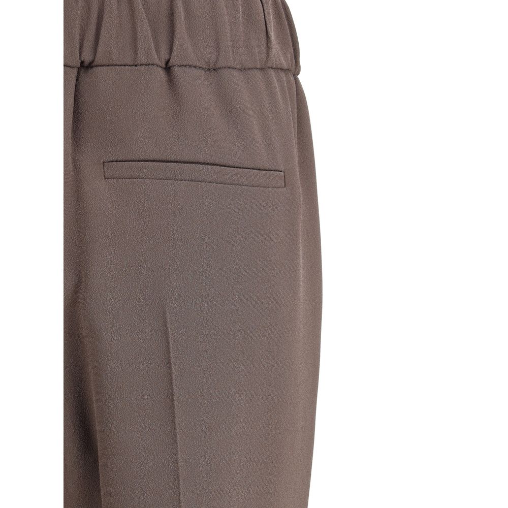 Detail of Brunello Cucinelli Gray Acetate Casual Pants with elastic waistband and side pocket.