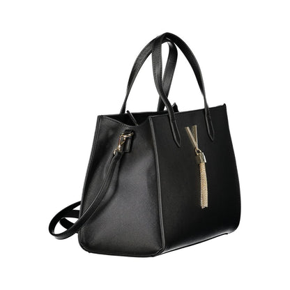 Mario Valentino Black Polyethylene Handbag with handles, adjustable strap, 2 pockets, zip closure, and logo detail.