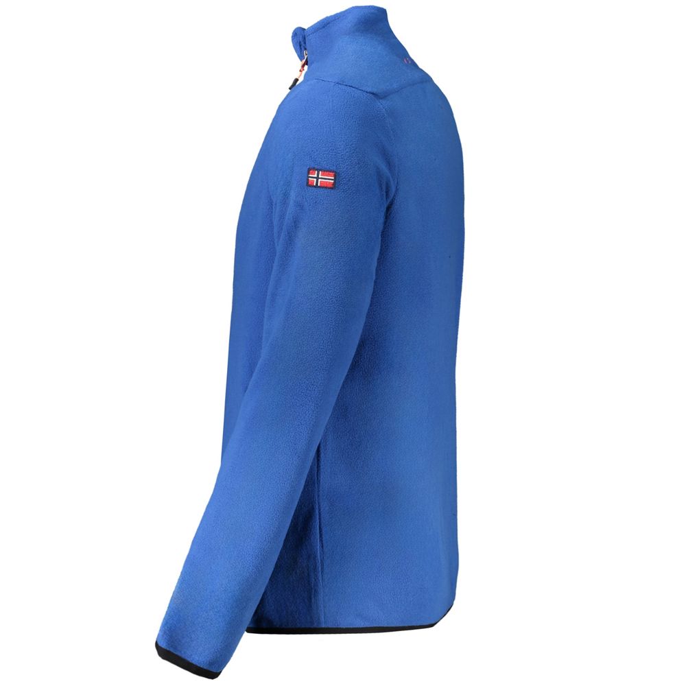 Norway 1963 Blue Polyester Men Sweater with embroidery and logo, side view showcasing long sleeve and zip pockets.