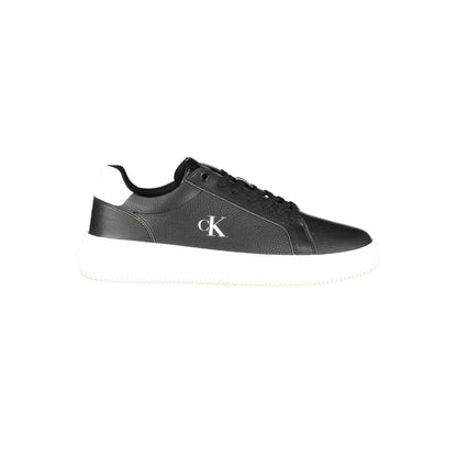 Calvin Klein Black Leather Men Sneaker with white sole and logo