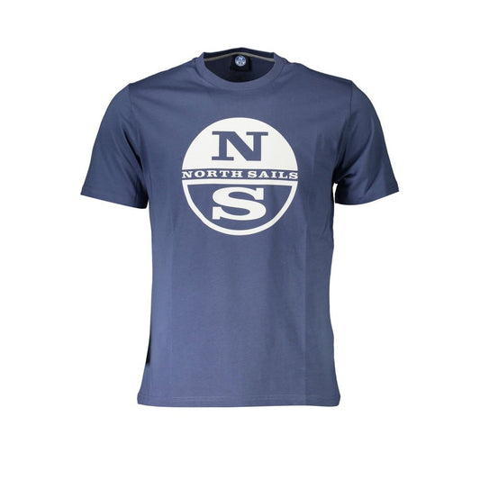 North Sails Blue Cotton Men T-Shirt with logo and nautical design, crafted for casual comfort and style.