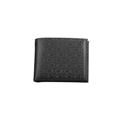 Calvin Klein Black Polyester Men Wallet with RFID protection and iconic logo, featuring dual compartments for card storage.