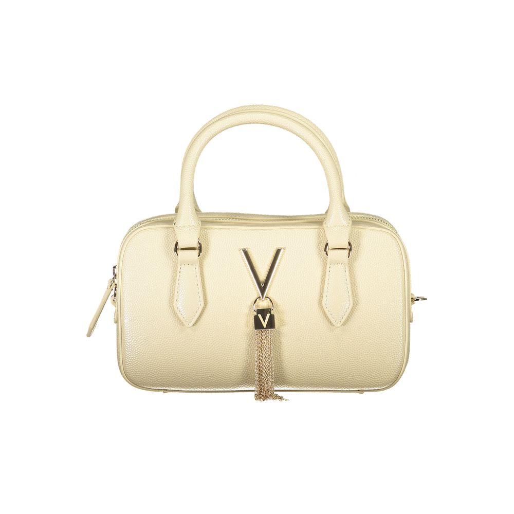 Mario Valentino Beige Polyethylene Women Handbag with gold accents and dual handles.