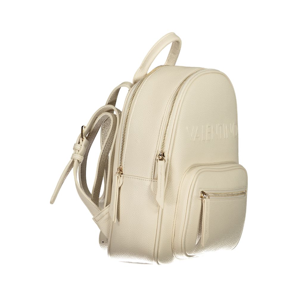 Mario Valentino Beige Polyethylene Backpack with handle, adjustable straps, external pocket, two compartments, and contrasting details.