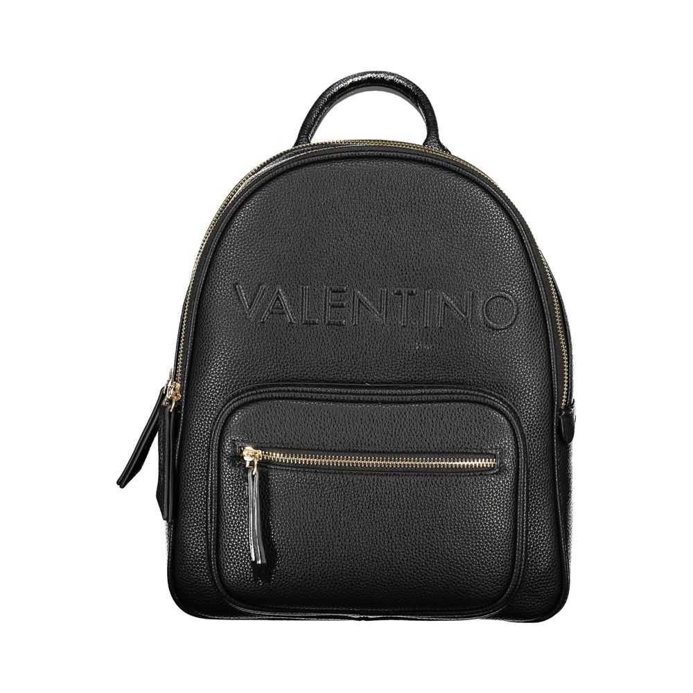 Mario Valentino Black Polyethylene Backpack with zip closure and external pocket, featuring 1 handle and adjustable straps.