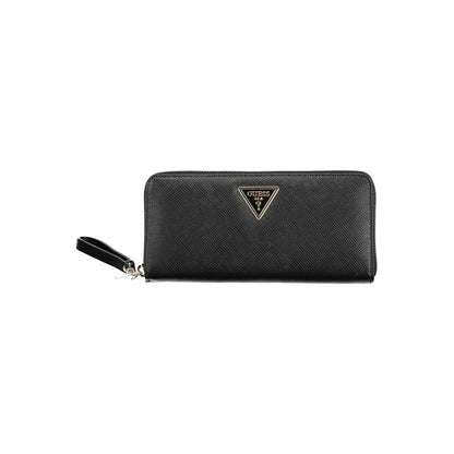 Guess Jeans Black Polyethylene Women Wallet with zip closure and spacious compartments for cards and essentials.