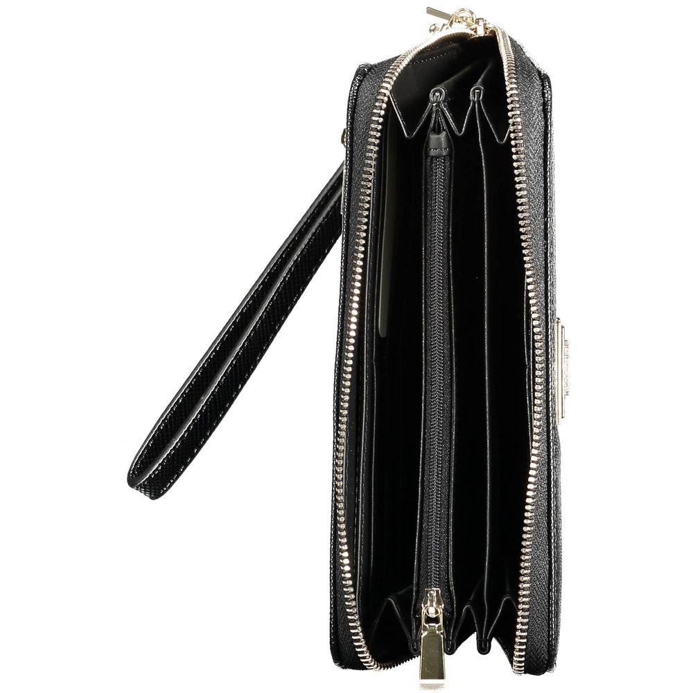 Open Guess Jeans Black Polyethylene Women Wallet showing interior compartments and zip