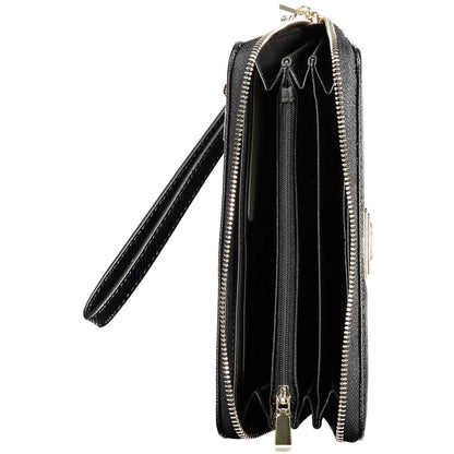 Open Guess Jeans Black Polyethylene Women Wallet showing interior compartments and zip