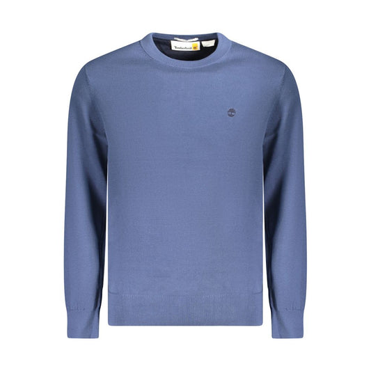 Timberland Blue Cotton Men Sweater with long sleeves made from 100% organic cotton, featuring embroidery and Timberland logo for stylish eco-conscious fashion.