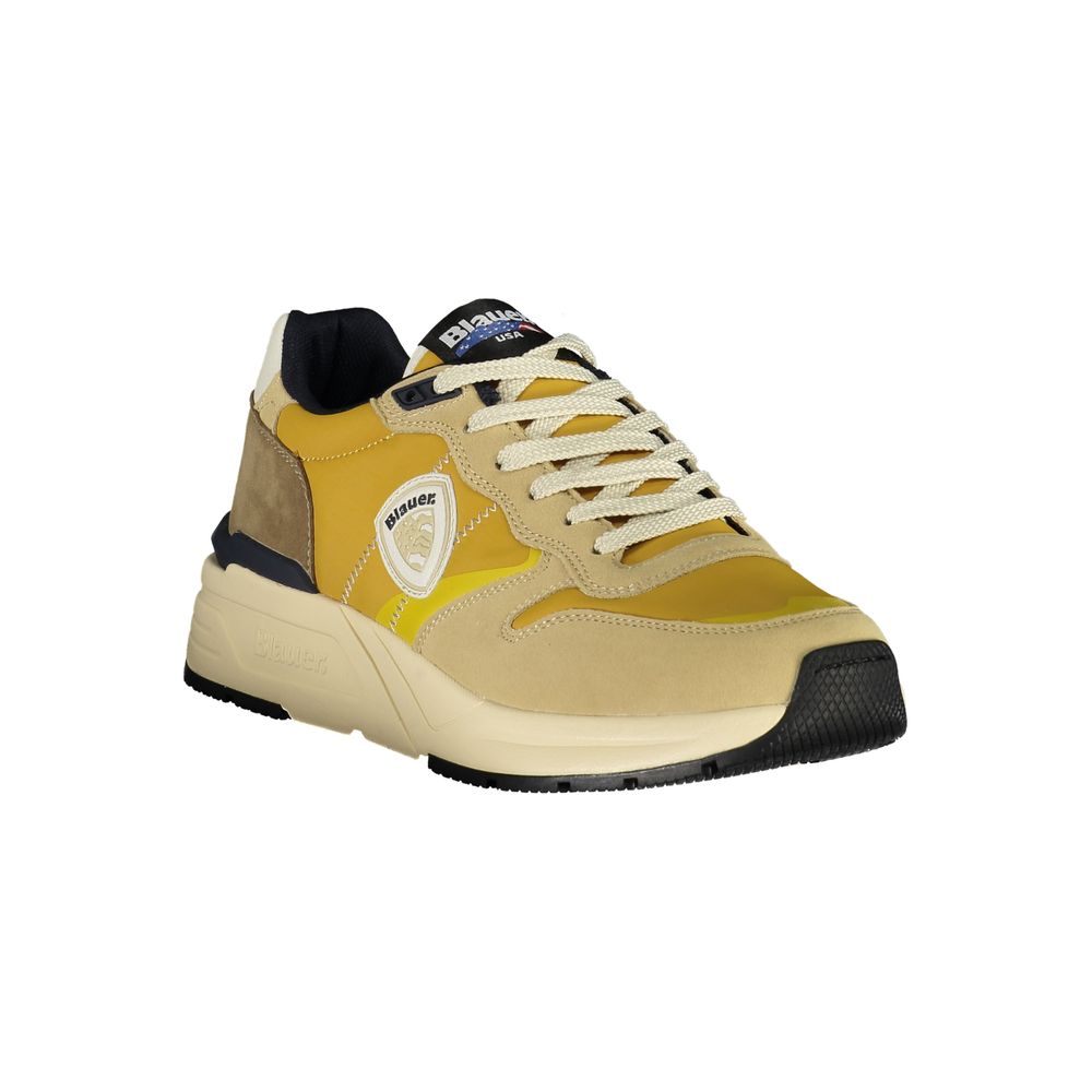 Blauer Beige Polyester Men Sneaker with mustard yellow accents and Blauer logo.