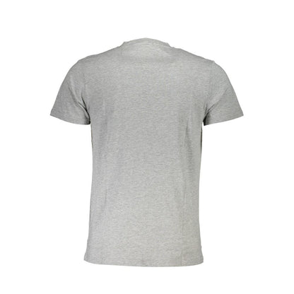 Back view of a grey short-sleeved t-shirt, likely resembling the Cavalli Class Brown Cotton Men T-Shirt.