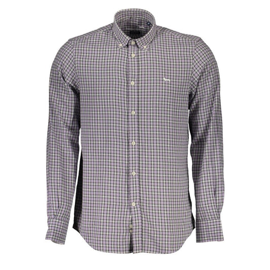 Harmont & Blaine Purple Cotton Men Shirt with long sleeves and button-down collar, showcasing classic style and elegance.