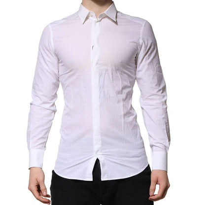 Dolce & Gabbana White Cotton GOLD Long Sleeves Formal Shirt