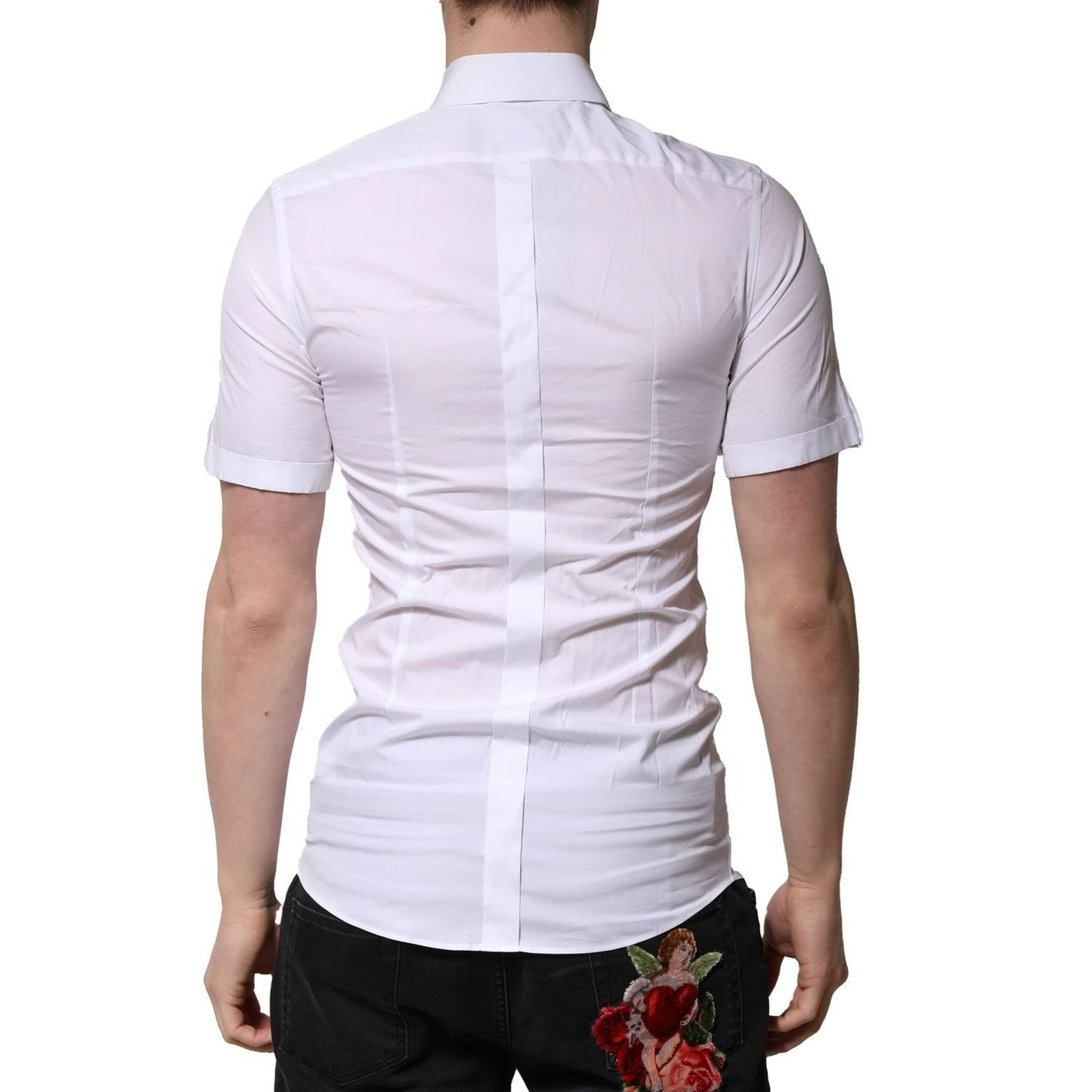Dolce & Gabbana White Cotton GOLD Short Sleeves Formal Shirt TSH906797-40
