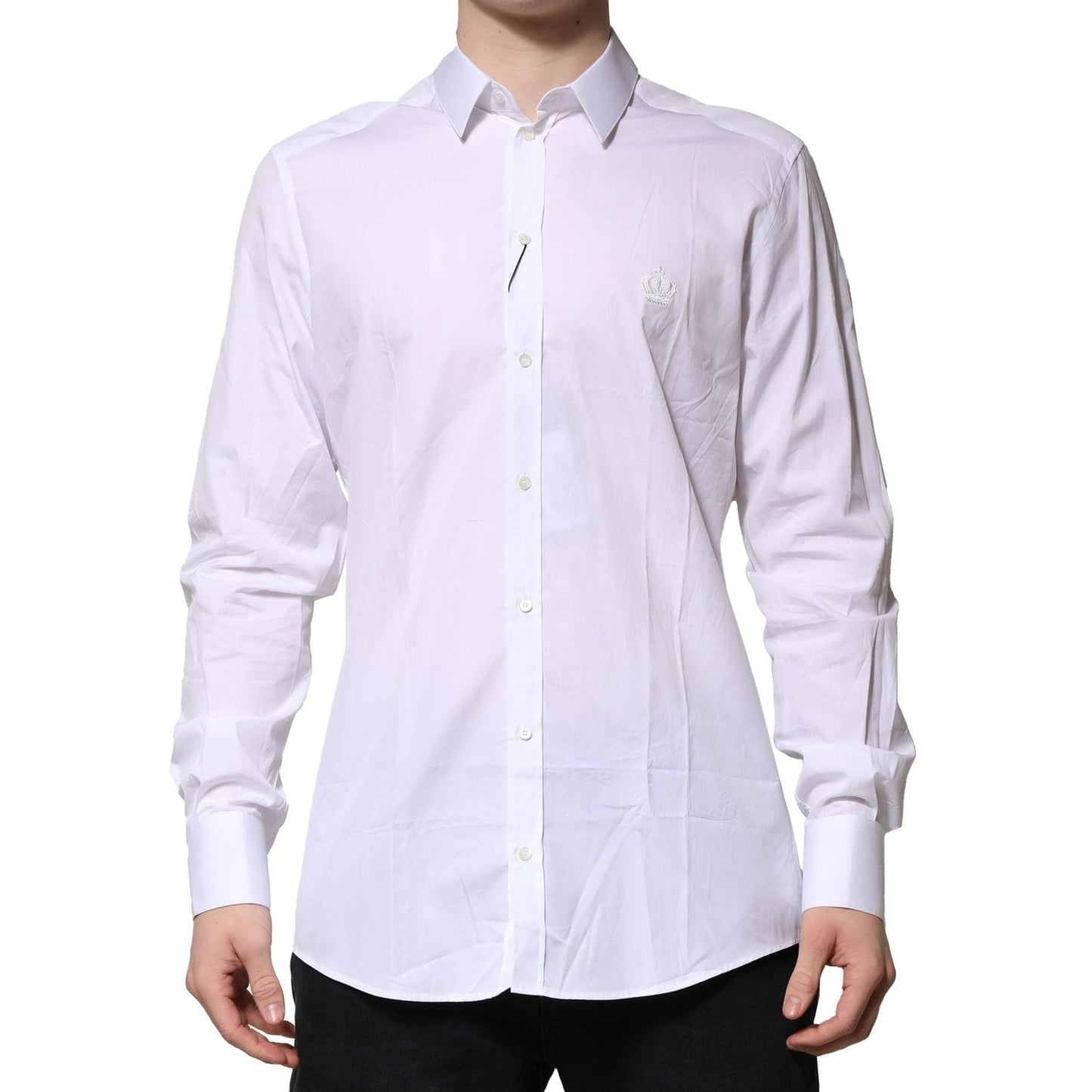 Dolce & Gabbana White Cotton GOLD Long Sleeves Formal Shirt TSH906815-38