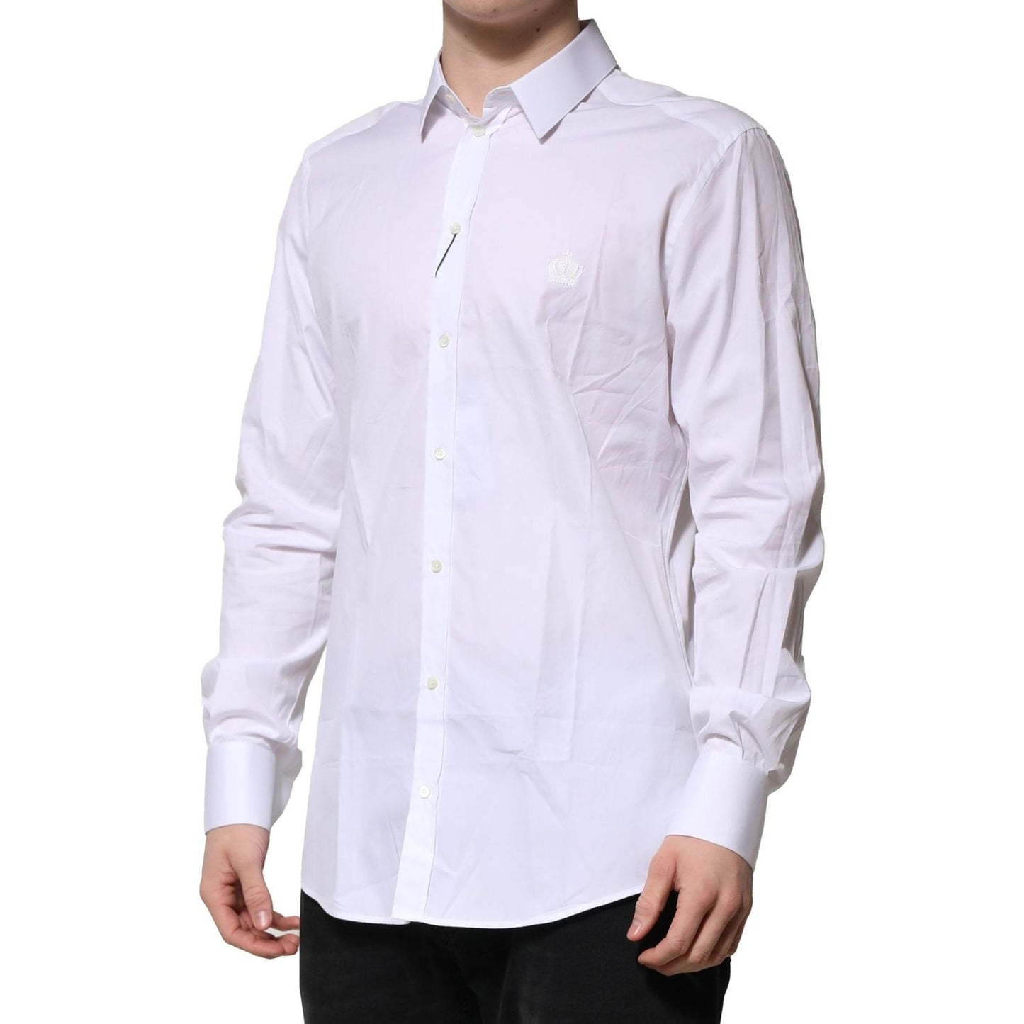 Dolce & Gabbana White Cotton GOLD Long Sleeves Formal Shirt TSH906815-38