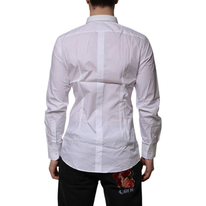 Dolce & Gabbana White Cotton GOLD Long Sleeves Formal Shirt