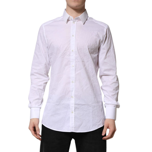 Dolce & Gabbana White Cotton GOLD Long Sleeves Formal Shirt