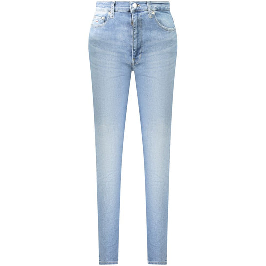 Tommy Hilfiger Blue Cotton Women Jeans with high skinny fit and washed effect, featuring the iconic Tommy Hilfiger logo.