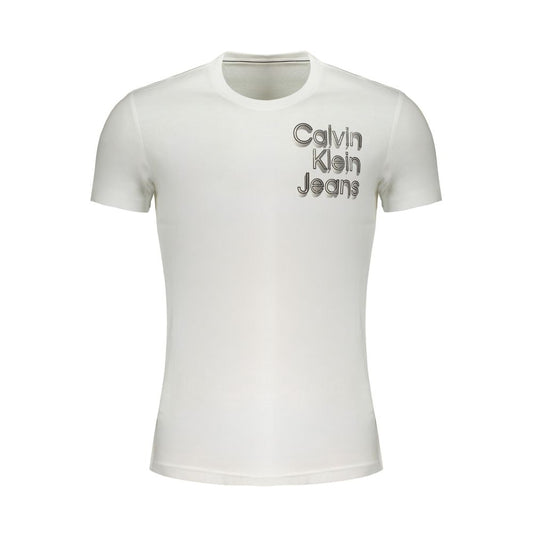 Calvin Klein White Cotton T-Shirt with logo print and crew neck, made of 95% regenerative cotton, short-sleeved.