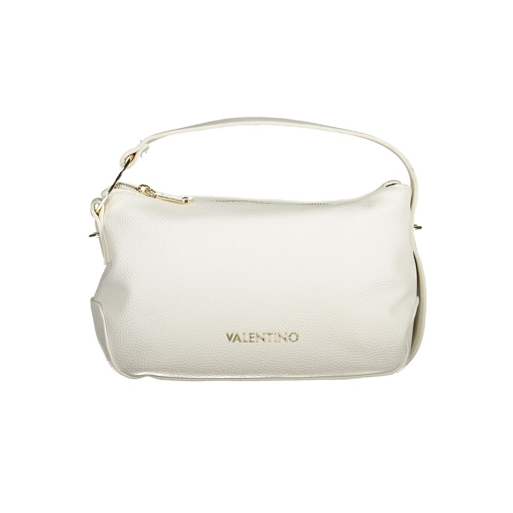 Front view of Mario Valentino White Polyethylene Women Handbag showcasing minimalist design and signature logo