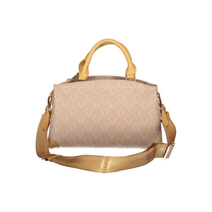 Front view of Mario Valentino Beige Polyethylene Handbag with handles, adjustable straps, and logo design