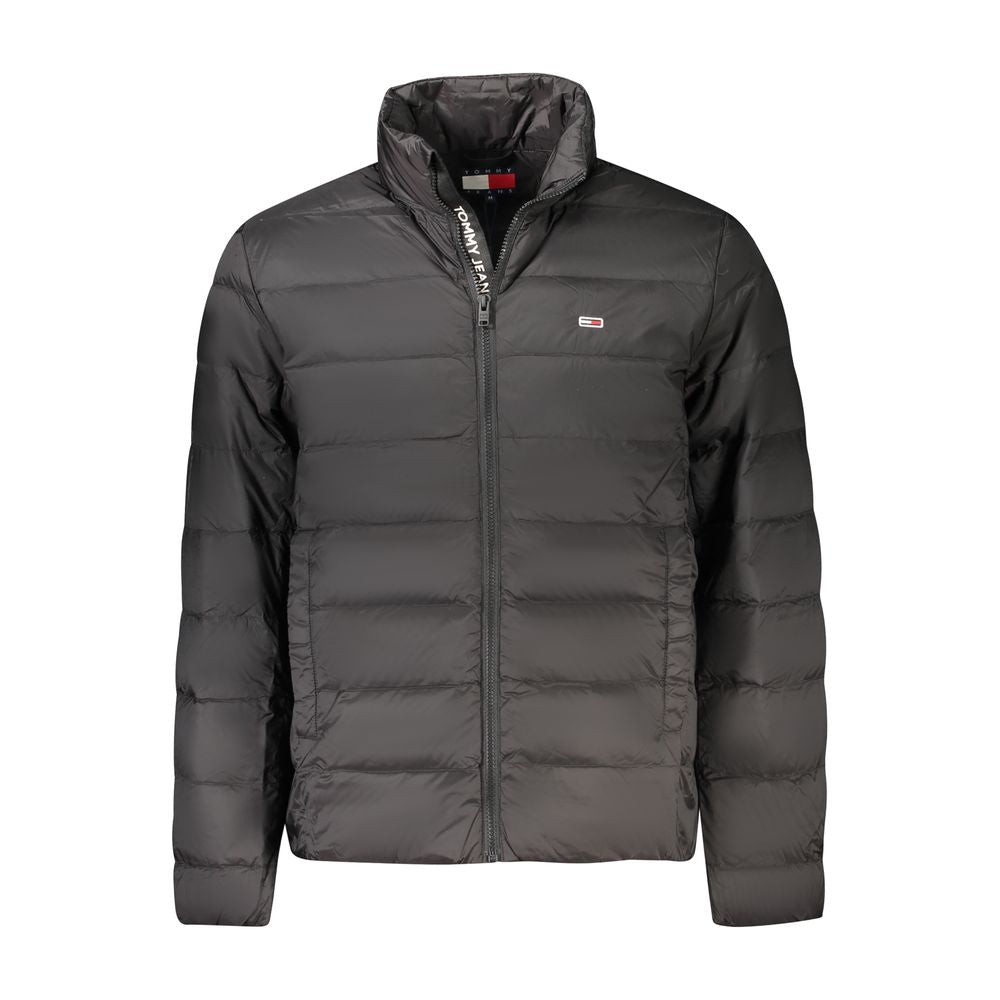 Tommy Hilfiger Black Polyamide Men Jacket with a sleek, sustainable design and zip closure.