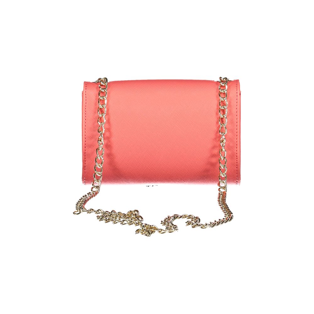Mario Valentino Pink Polyethylene Handbag with chain shoulder strap, internal and card pockets, contrasting details, and button closure.