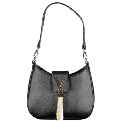 Mario Valentino Black Polyethylene Women Handbag with detachable chain strap and two internal pockets for elegance and durability.