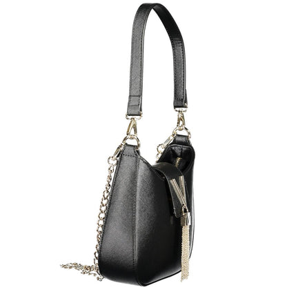 Mario Valentino Black Polyethylene Women Handbag with detachable chain strap and removable shoulder handle.