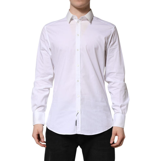 Dolce & Gabbana White GOLD Long Sleeve Dress Men Formal Shirt