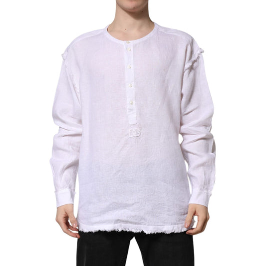 Dolce & Gabbana White Linen Long Sleeves Casual Men Shirt TSH906901-43