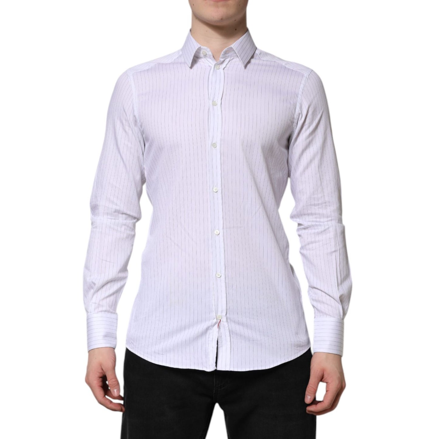 Dolce & Gabbana White Stripes Cotton Long Sleeve Formal Shirt