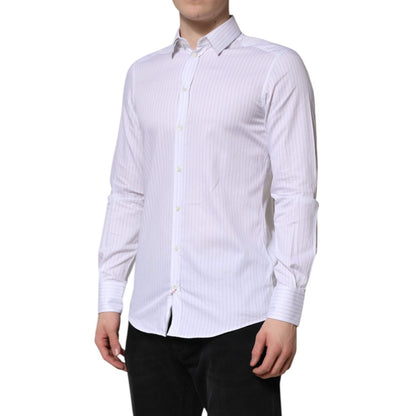 Dolce & Gabbana White Stripes Cotton Long Sleeve Formal Shirt