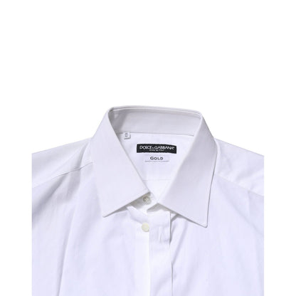 Dolce & Gabbana White GOLD Cotton Long Sleeves Men Formal Shirt