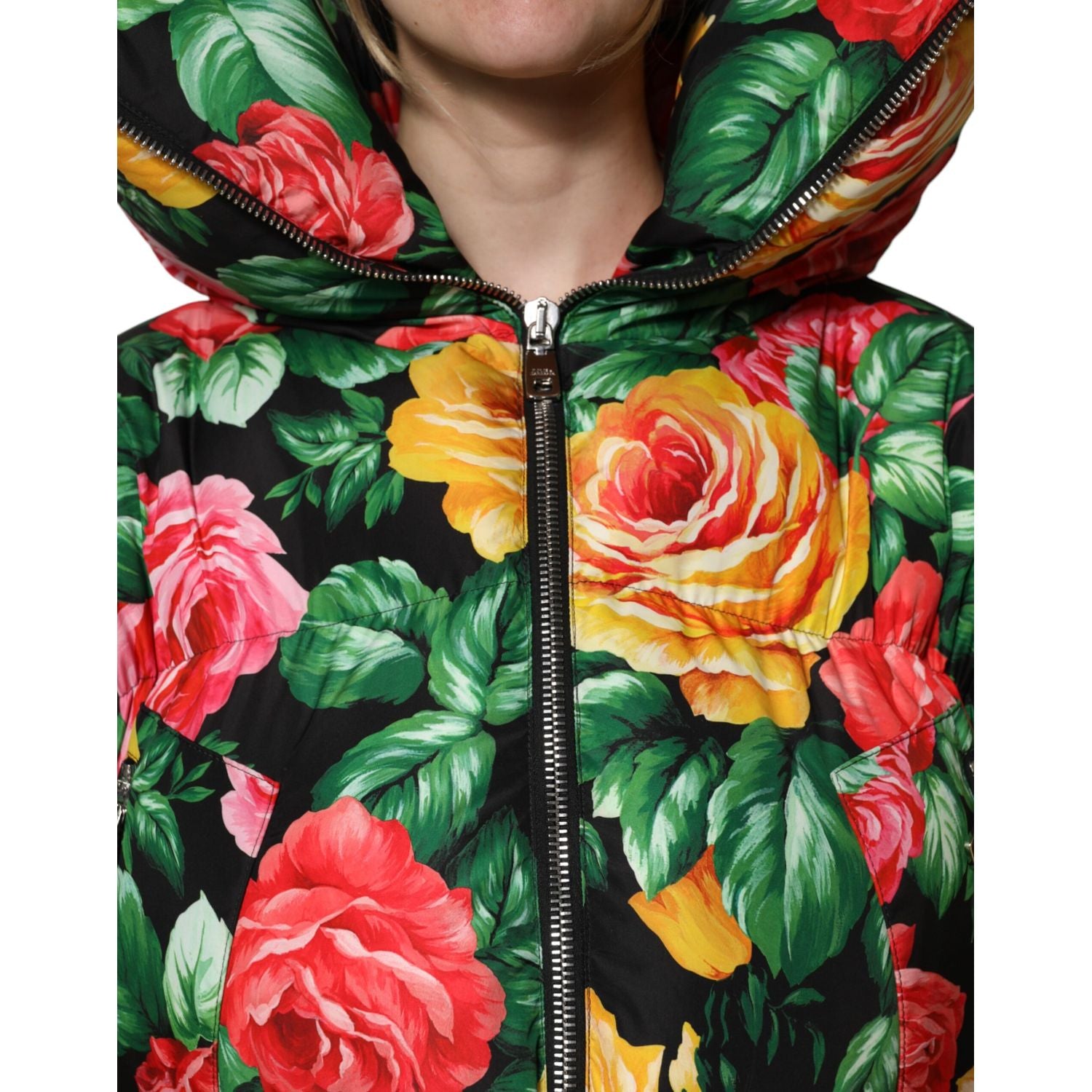 Dolce & Gabbana Multicolor Floral Puffer Hooded Jacket