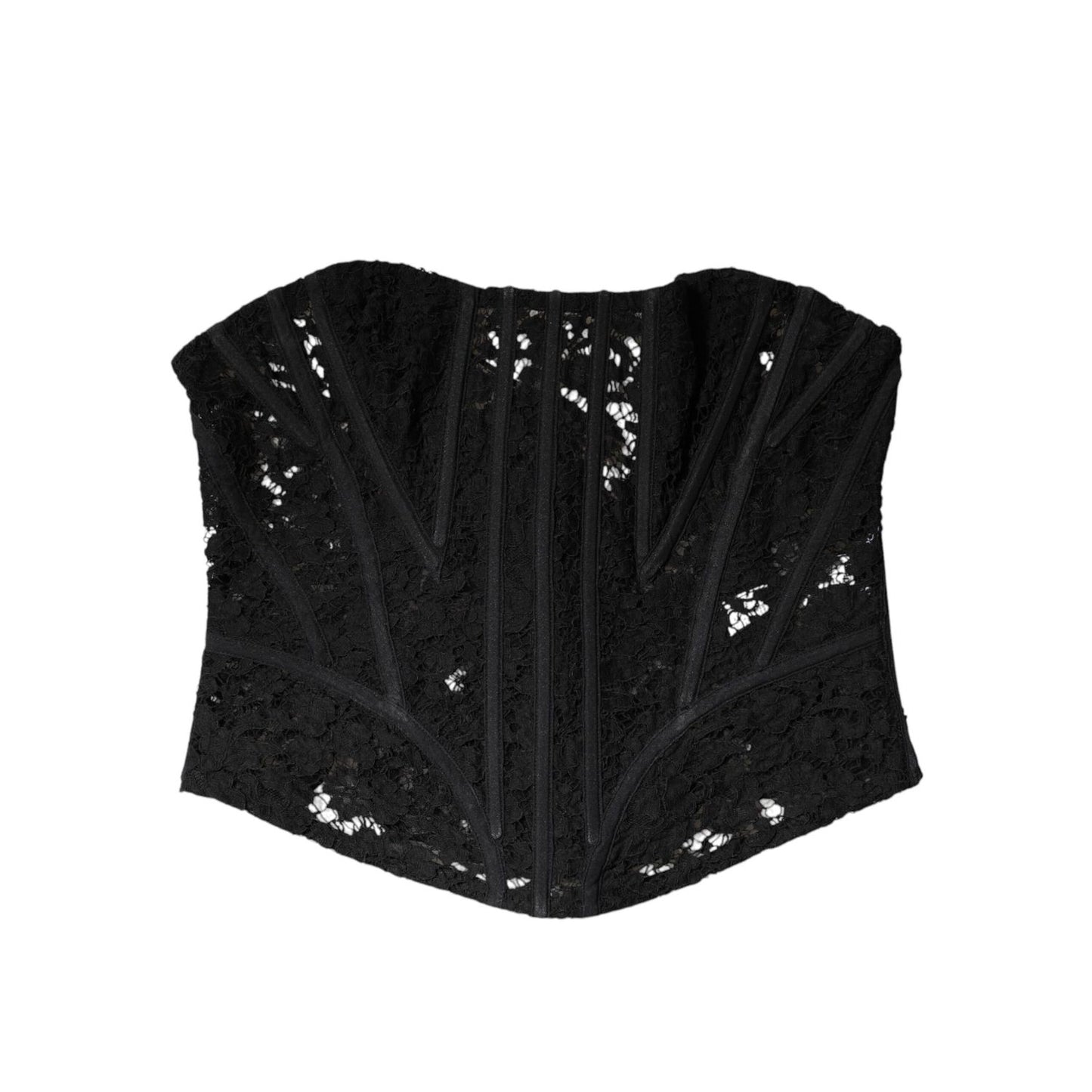 Dolce & Gabbana Black Cotton Floral Lace Corset Bustier Top