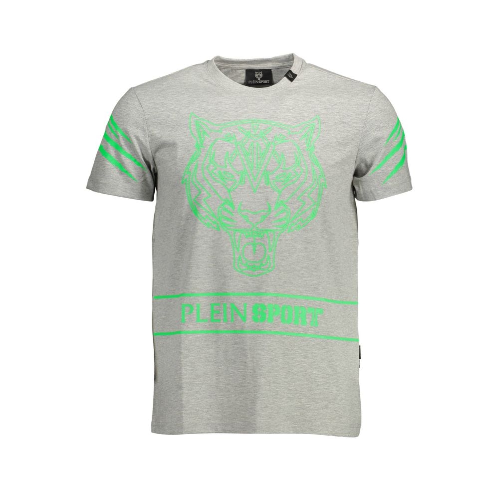 Plein Sport Brown Cotton Men T-Shirt with tiger print and bold logo design