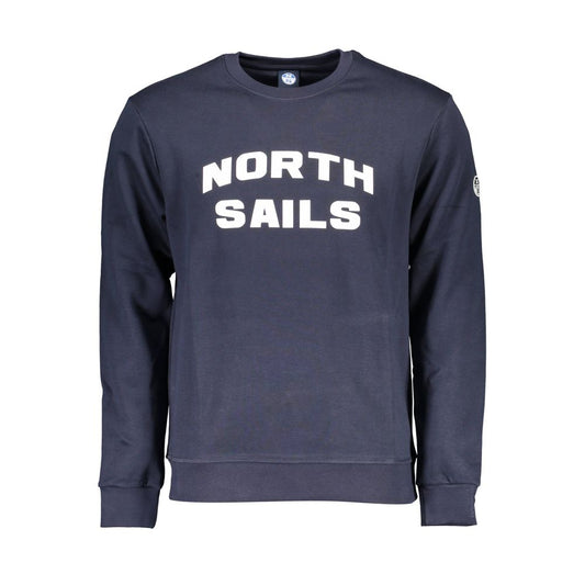 North Sails Blue Cotton Men Sweater with logo print, casual chic crew neck design, long sleeves, soft and durable fabric.