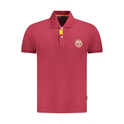 Napapijri Red Cotton Men Polo Shirt with bold contrast details and button placket, perfect for a casual, trendy look.