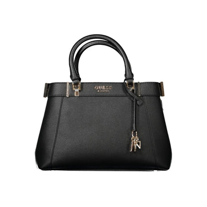 Stylish Guess Jeans Black Polyethylene Women Handbag with dual handles and gold accents.