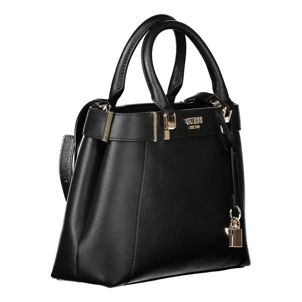 Guess Jeans Black Polyethylene Women Handbag with dual handles and adjustable shoulder strap, featuring stylish design and durability.