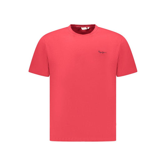 Pepe Jeans Red Cotton Men T-Shirt with crew neck and embroidered logo, made from sustainable cotton for eco-conscious fashion.