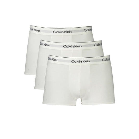 Calvin Klein White Cotton Men Boxer Short tri-pack with branded waistband, offering comfort and sustainable style.