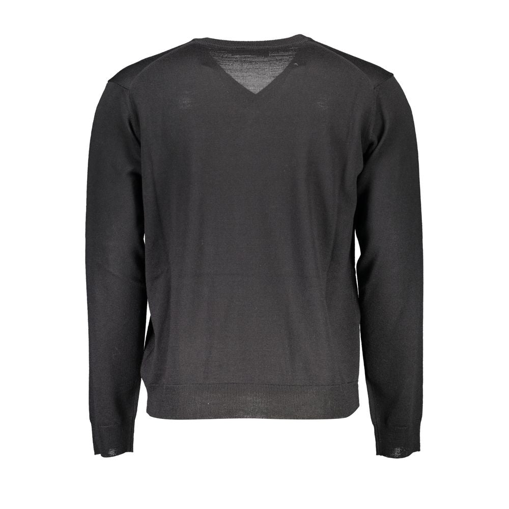 Romeo Gigli Black Wool Men Sweater, V-neck, long-sleeved, luxury Italian craftsmanship, back view