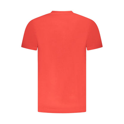 Cavalli Class Red Cotton Men T-Shirt in bold red with crew neck, rear view showing short sleeves and fine cotton texture