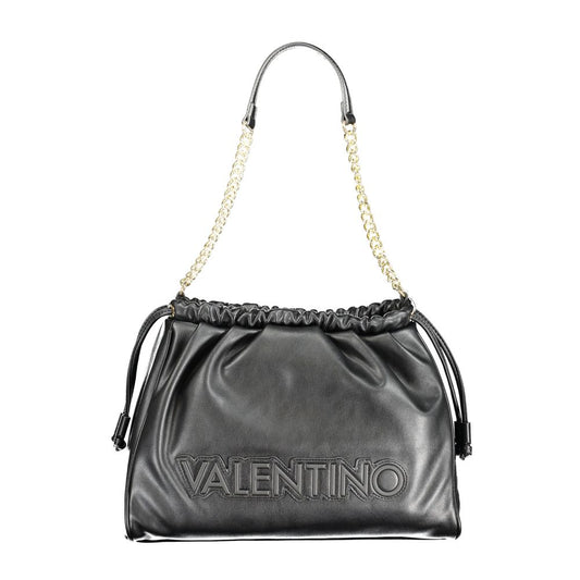 Mario Valentino Black Polyethylene Handbag with chain shoulder handle and adjustable strap, featuring logo application and zip closure.