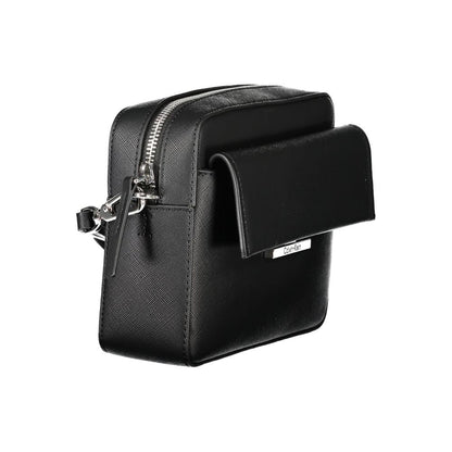 Calvin Klein Black Polyethylene Women Handbag with adjustable strap, snap closure, and pockets for organization.